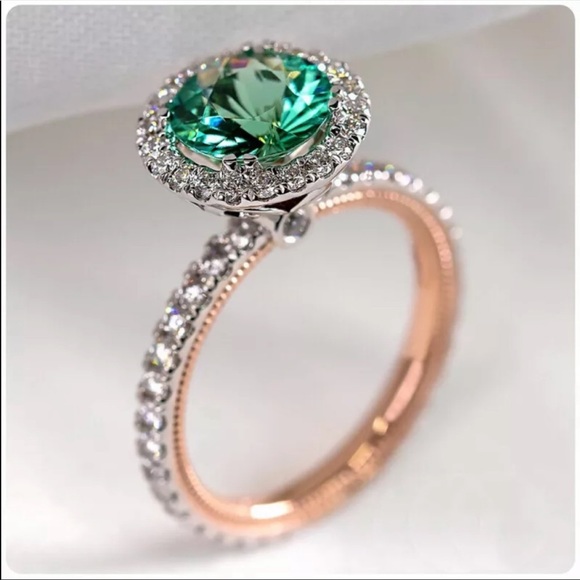 Jewelry - New Gorgeous Round Emerald Two Tone 925 Silver Rin
